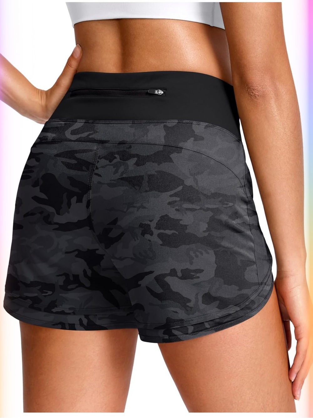 Women's Athletic Shorts - Black Camo Ultra-Light Quick-Dry